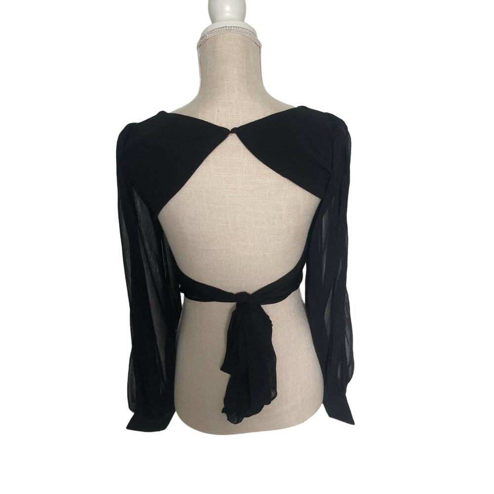 Lulus Starting the Party Black Mesh Balloon Sleeve Backless Top - XS - Picture 4 of 4